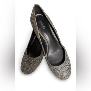 Michael Kors Rhinestone Block Heel Pumps Silver Sparkly Evening Shoe